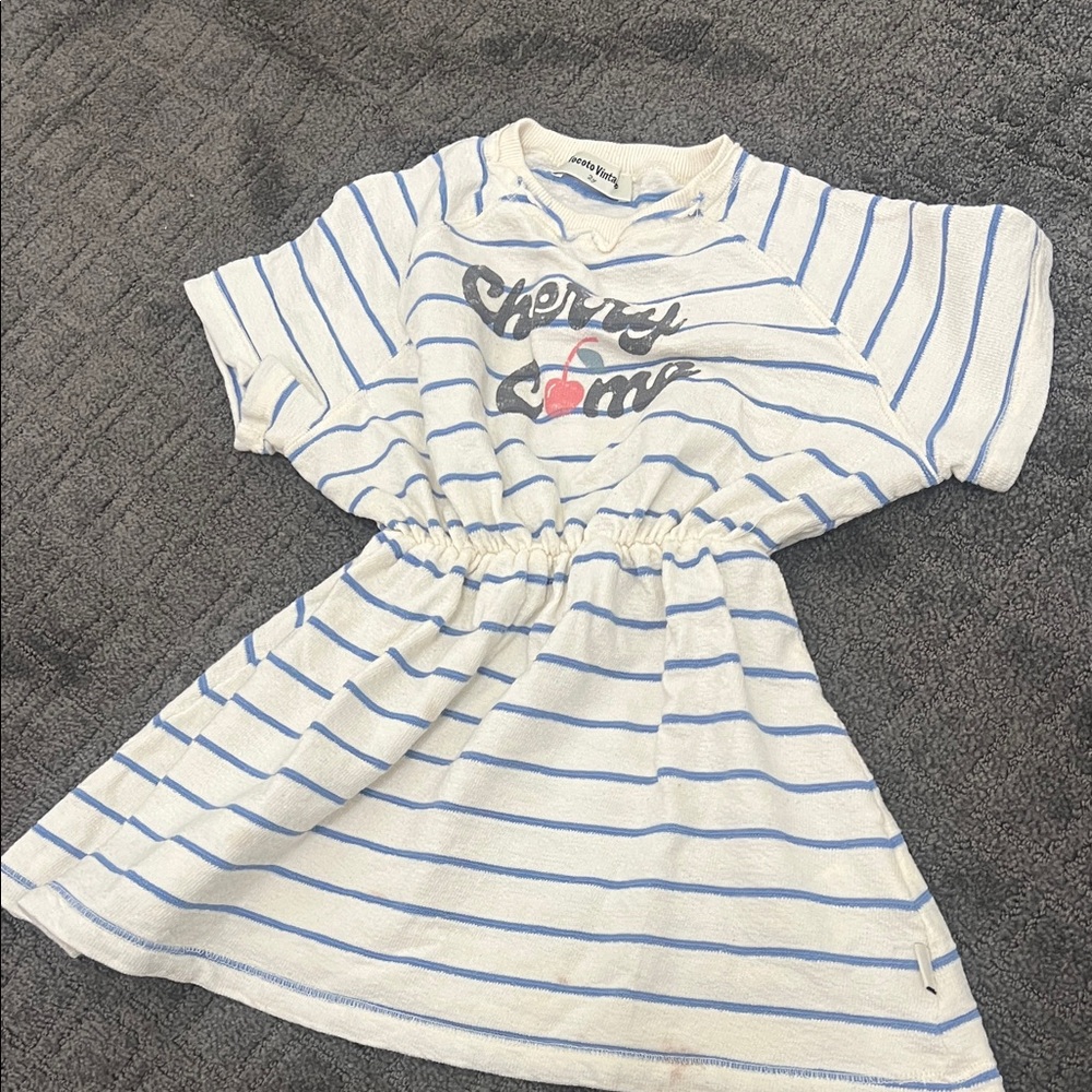 Charming Striped Kids Dress with Cherry Motif
